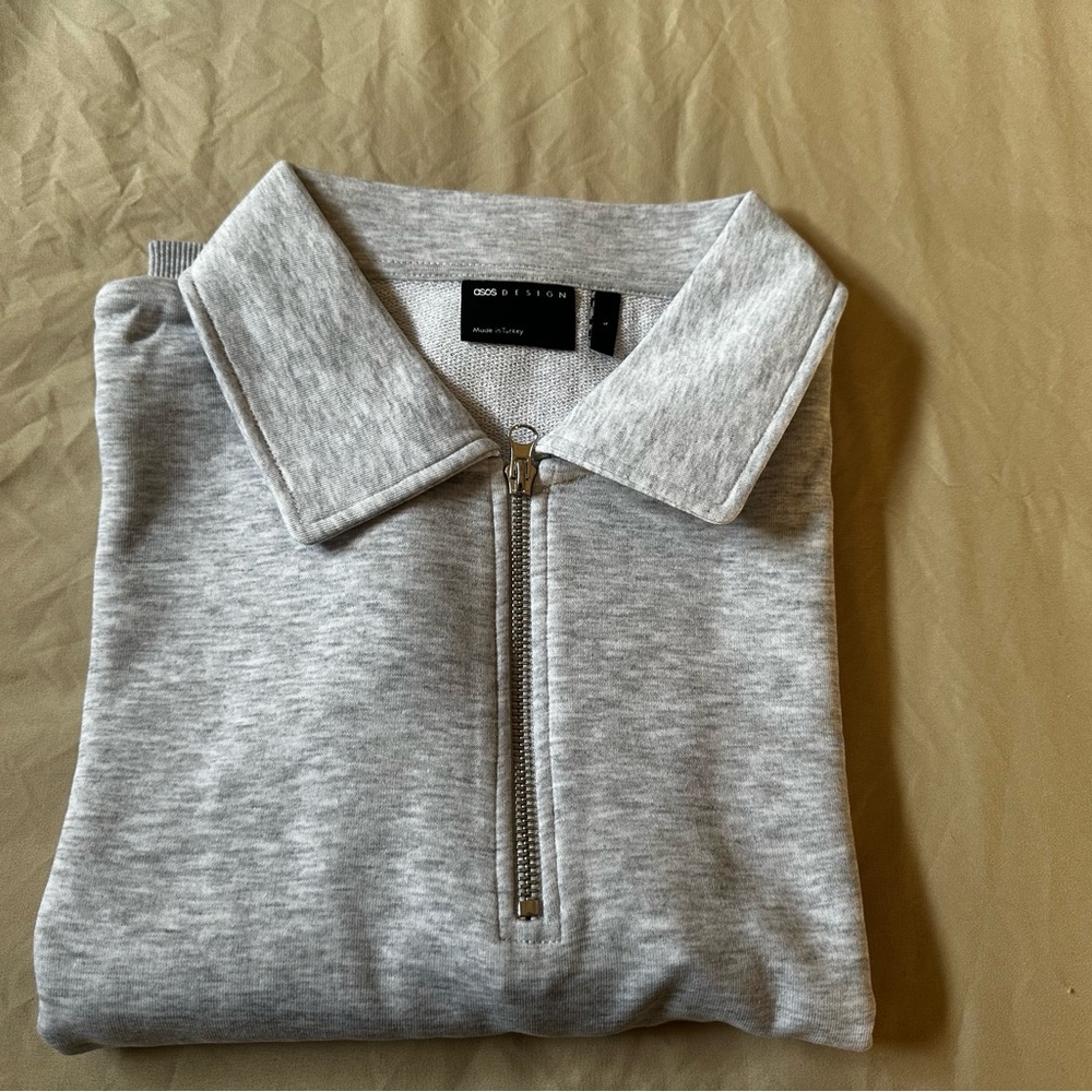 half zip collared sweatshirt in ice heather